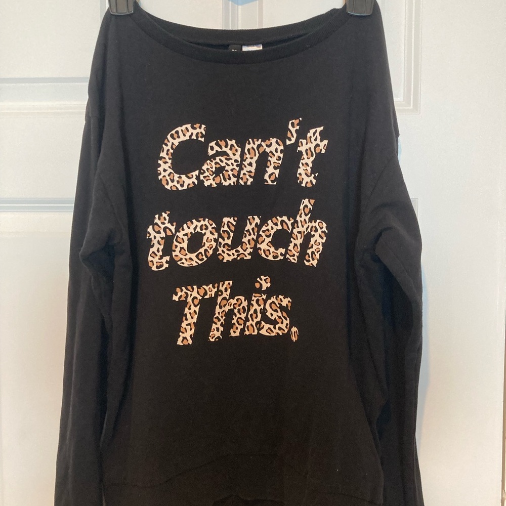 Divided Black Sweatshirt with Leopard Print Text